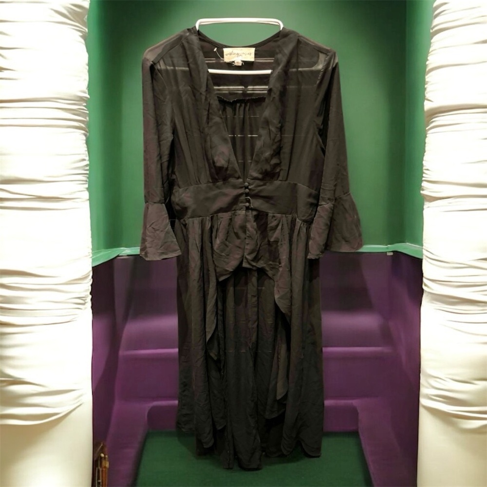 Elegant Black Sheer kimono robe XL